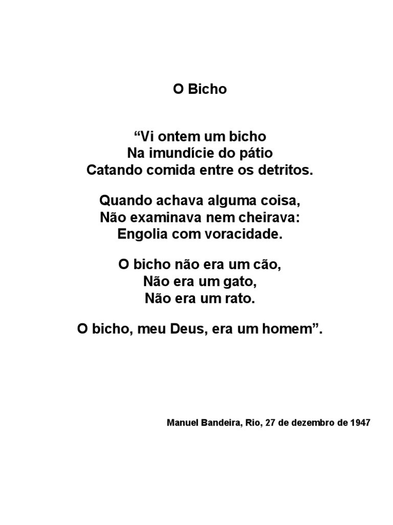 Análise Do Poema 'O Bicho' De Manuel Bandeira - Click Seg